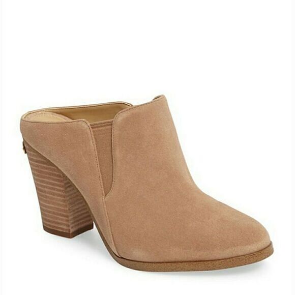 New! MICHAEL KORS Braden Pointed-Toe Suede Mules Slides Shooties Size 7 Cashew - Picture 1 of 12